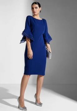 Adrianna Papell Boat Neck Ruffle Sleeve Dress