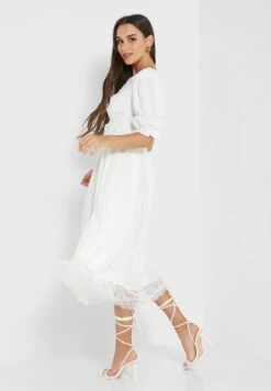 Little Mistress Puff Sleeve Plisse Dress