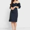 Bardot Puff Sleeve Sweetheart Neck Dress
