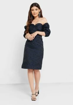 Bardot Puff Sleeve Sweetheart Neck Dress