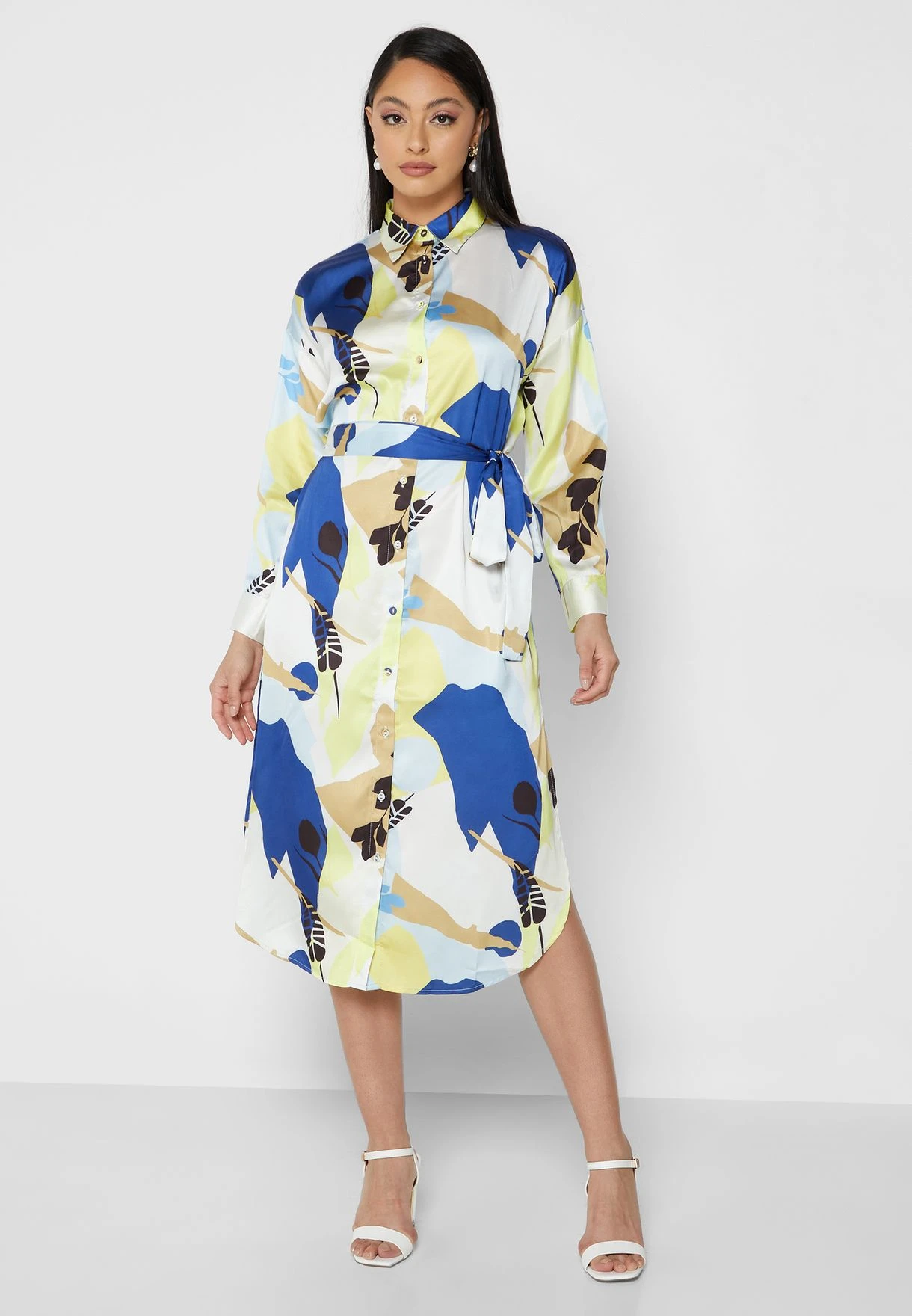 Button Down Side Slit Printed Dress 1 Button Down Side Slit Printed Dress