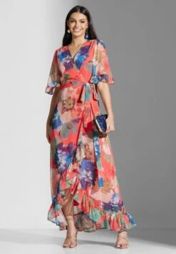 Floral Ruffle Hem Wrap Dress