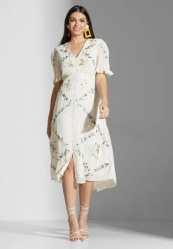 Embroidered Button Back Cut Dress