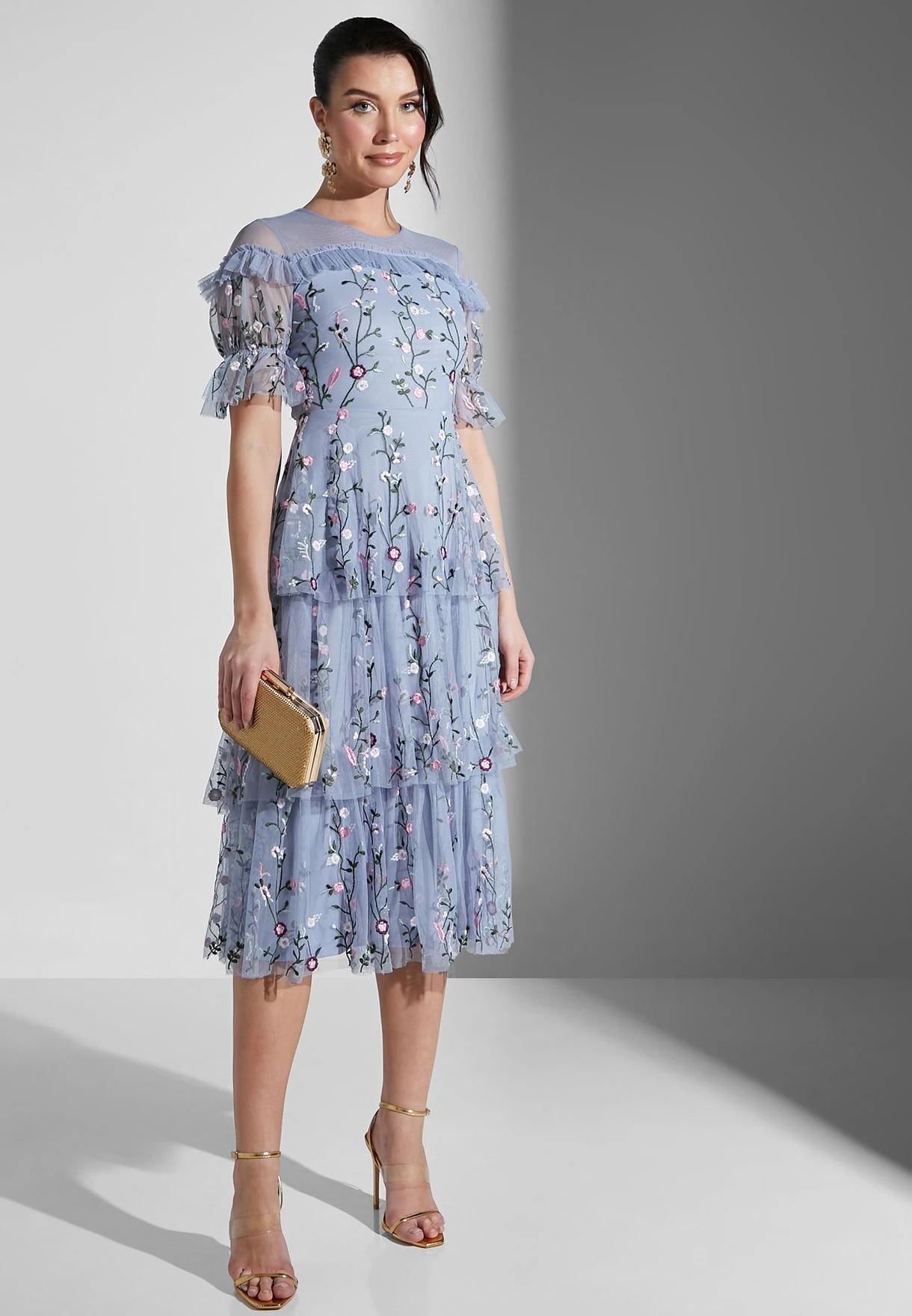 Floral Mesh Detail Ruffle Dress 1 Floral Mesh Detail Ruffle Dress