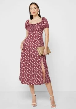 ELLA Bustier Detail Tie Neck Printed Dress