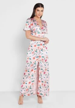 Floral Front Slit Button Detail Dress