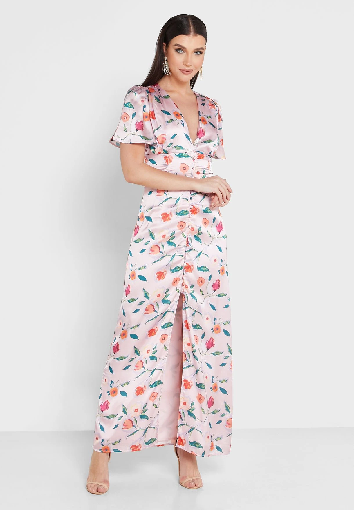 Floral Front Slit Button Detail Dress 1 Floral Front Slit Button Detail Dress