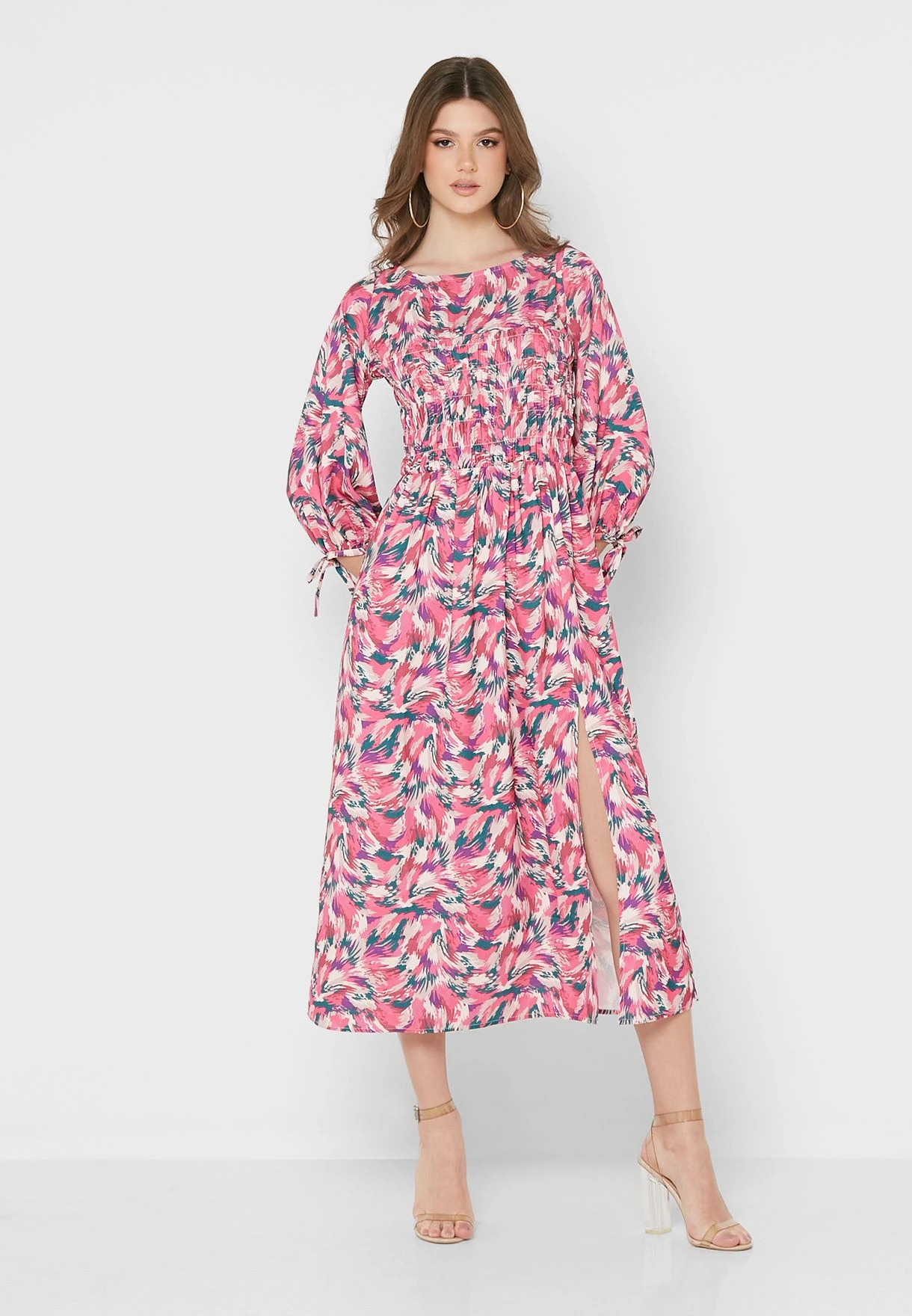Little Mistress Printed Shirred Dress 1 Little Mistress Printed Shirred Dress
