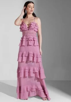 Plunge Neck Ruffle Dress