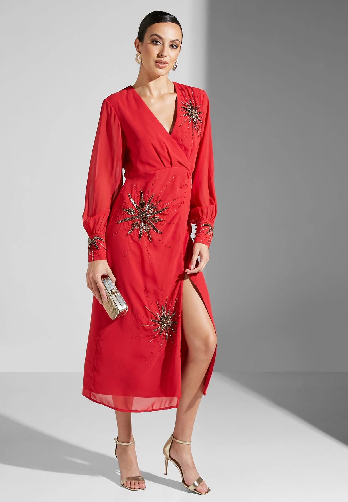 Balloon Sleeve Split Detail Embroidered Dress 1 Balloon Sleeve Split Detail Embroidered Dress