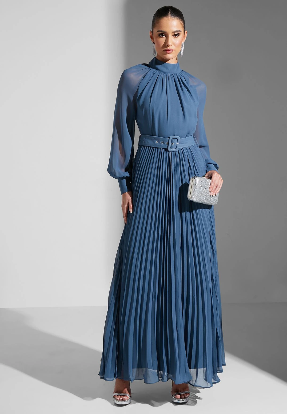 High Neck Belted Plisse Dress 1 High Neck Belted Plisse Dress