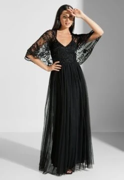 Cape Sleeve Sequin Detail Pleated Dress