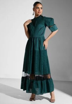 Puff Sleeve Schiffli Insert Dress