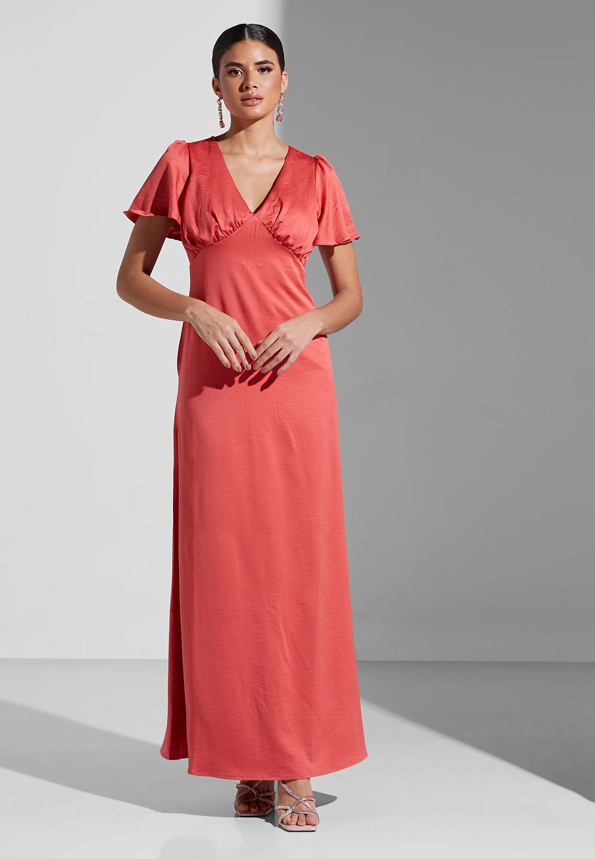 Plunge Neck Ruffle Sleeve Dress 1 Plunge Neck Ruffle Sleeve Dress