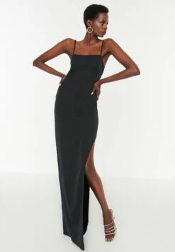 Trendyol Side Split Strappy Square Neck Dress