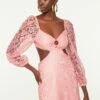 Trendyol Mesh Insert Diamond Neck Cut Out Detail Dress