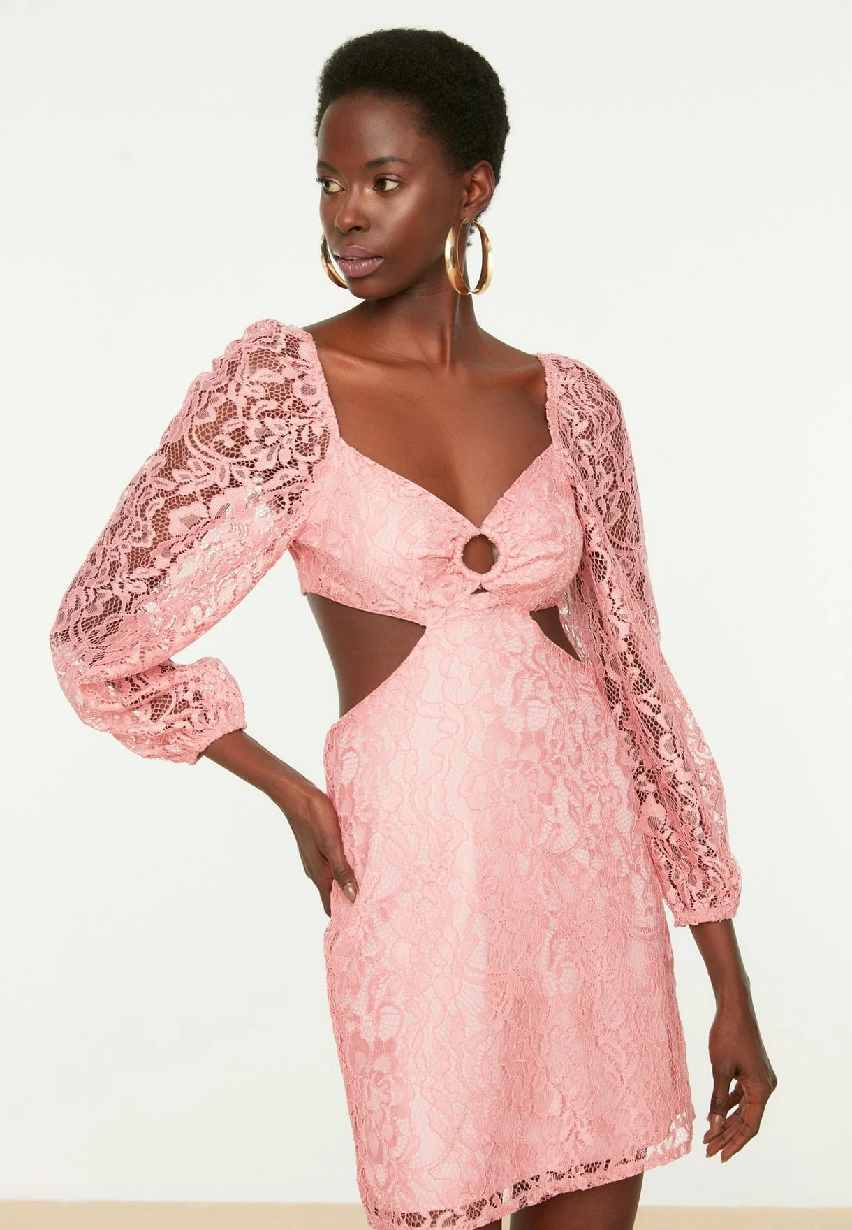 Trendyol Mesh Insert Diamond Neck Cut Out Detail Dress 1 Trendyol Mesh Insert Diamond Neck Cut Out Detail Dress