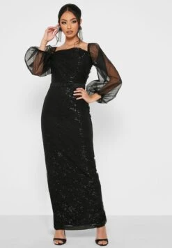 Puff Sleeves Embellished Dress