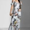 Cowl Neck Floral Print Cold Shoulder Dress