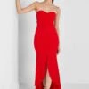 TFNC Bardot Ruched Front Slit Dress