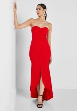 TFNC Bardot Ruched Front Slit Dress