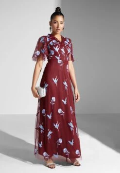 Embroidered Maxi Dress With Sheer Mesh Sleeves
