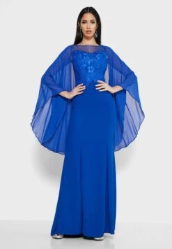 Embellished Cape Sleeve Maxi Dress