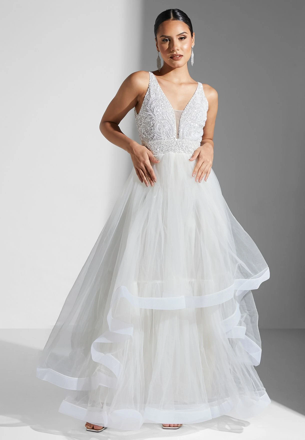 Plunge Neck Embroidered Mesh Dress 1 Plunge Neck Embroidered Mesh Dress