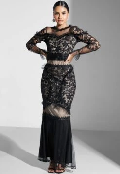 Lace Mesh Overlay Maxi Dress