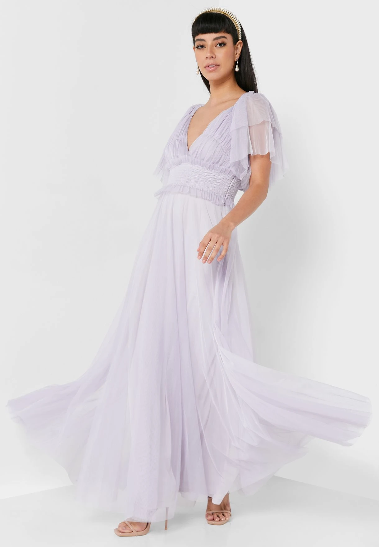 Plunge Neck Ruffle Sleeve Dress 1 Plunge Neck Ruffle Sleeve Dress