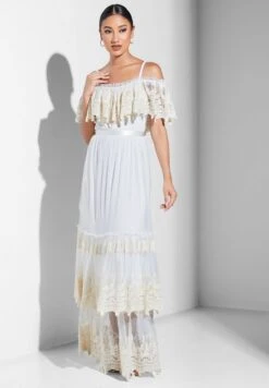 Strappy Bardot Ruffle Detail Dress