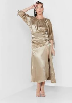 Ruched Waist Dress With Slit