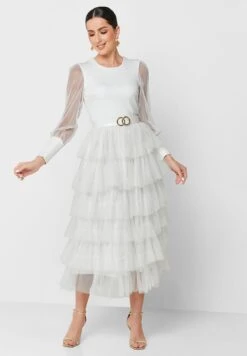 Mesh Sleeve Tiered Dress