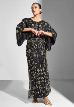 Embellished Maxi Dress With Batwing Sleeves