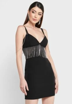 Fringe Plunge Neck Dress