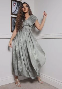 Dress With Gathered Sleeves And Sheen