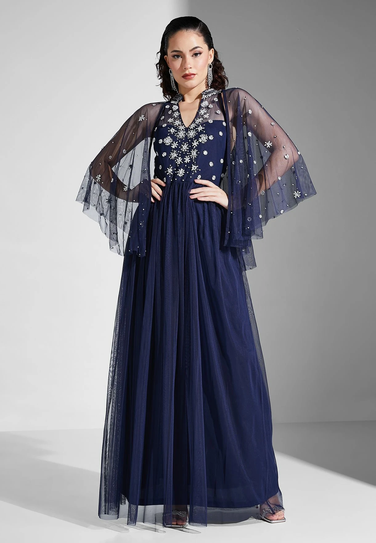 Cape Sleeve Sequin Maxi Dress 1 Cape Sleeve Sequin Maxi Dress