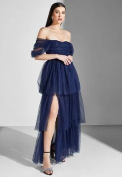 Bardot Ruffle Mesh Detail Dress