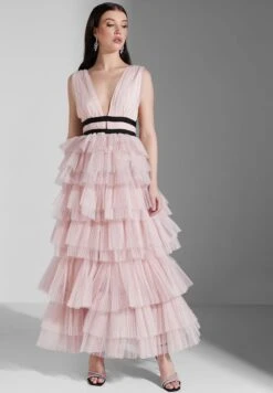 Plunge Neck Pleated Dress