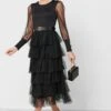 Mesh Sleeve Tiered Dress