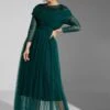 Embellished Pleated Dress With Ruching On Sleeve
