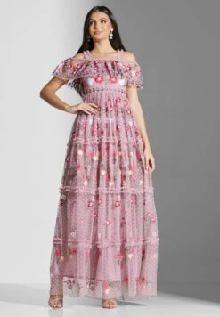 Ruffle Neck Embroidered Dress