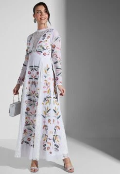 Embroidered Plunge Maxi Dress