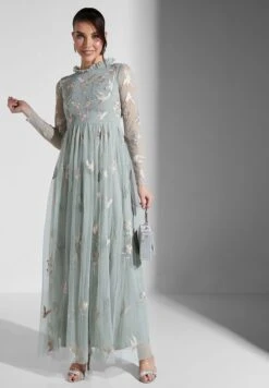 High Neck Floral Mesh Detail Dress