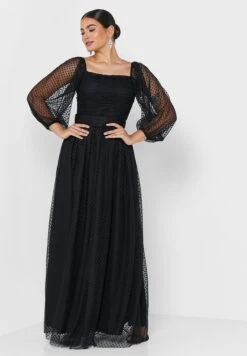 Dotted Mesh Overlay Maxi Dress