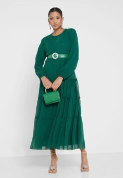 Chiffon Tiered Dress With Belt