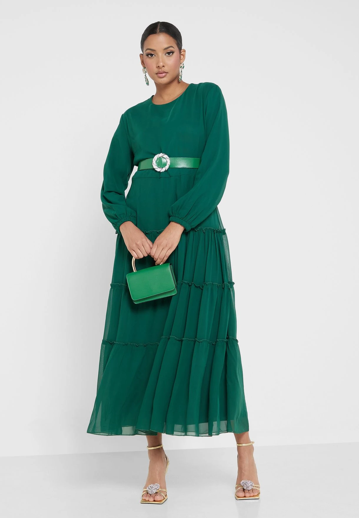 Chiffon Tiered Dress With Belt 1 Chiffon Tiered Dress With Belt