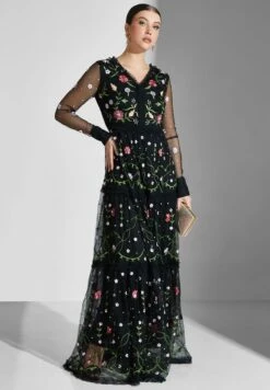 Mesh Detail Printed Ruffle Dress