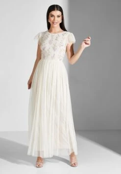 Embellished Ruffle Sleeve Plisse Dress