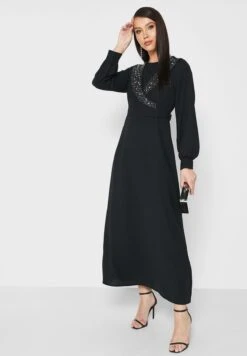 Embellished Collar Belted Dress